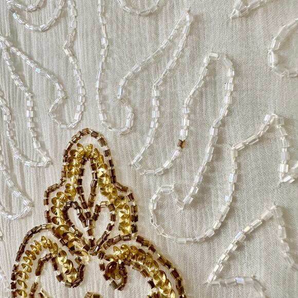 Vintage Night Vogue Cream Silk Beaded Gold Ornate Dress Women’s Size Medium - Picture 6 of 15